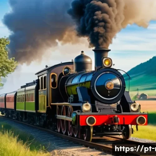 Home 32 철도 역사와 발전 과정 - A detailed historical scene showing a 19th-century steam locomotive traveling on wooden and iron rai...