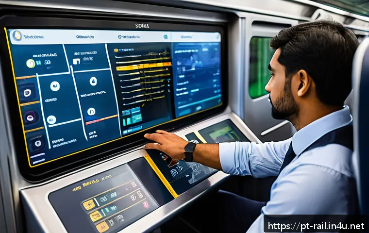 철도기사와 직무 환경 변화 - A modern train driver cabin featuring a professional male maquinista wearing a uniform and safety ve...