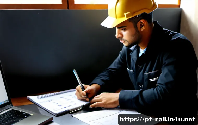 Home 17 철도기사 자격증 준비를 위한 시간 관리 - Photorealistic Brazilian railway technician certification candidate studying at a tidy home desk, pr...